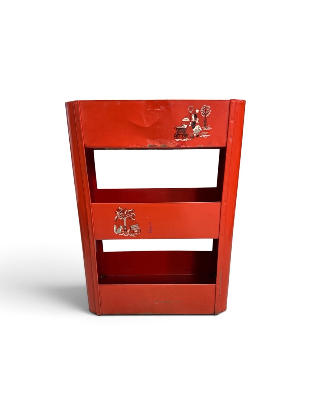 Vintage 1950s Red Metal Countertop Vegetable Bin Pantry Rack Cottagecore Decor
